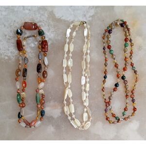 Beggar's Beads, Agates, Gemstones and Shiny Shell Extra Long Necklaces